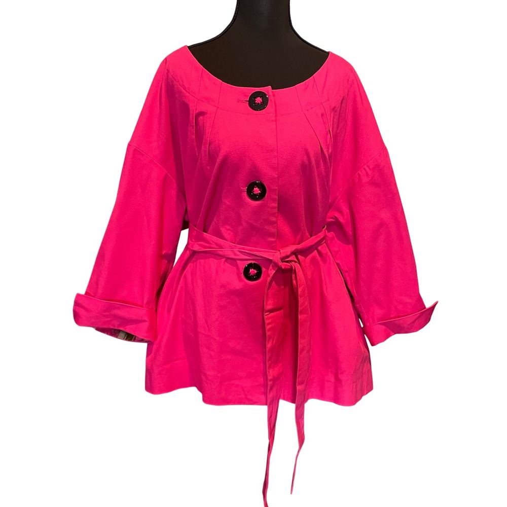 Apostrophe Cotton Blend Button Up Belted Jacket 24W Hot Pink Dopamine Dressing